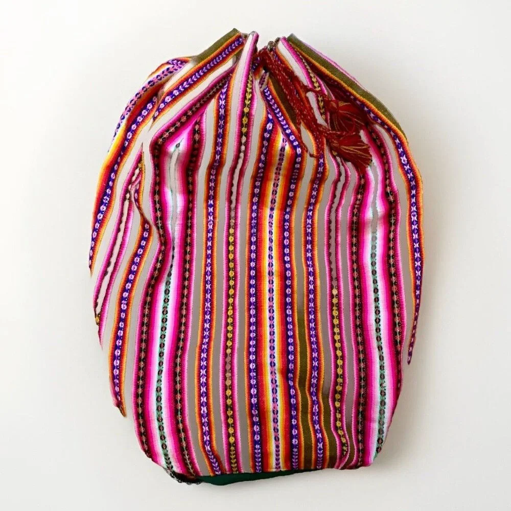 Guatemalan Beach Laundry Drawstring Backpack Handmade Wool Blend Handbag